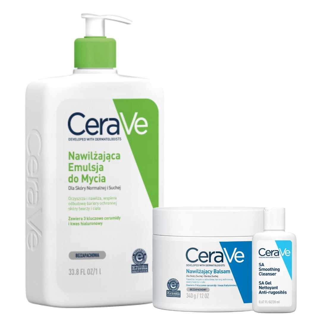 CeraVe Nawilżający Balsam do Ciała 340g, Emulsja Nawilżająca do Mycia 1l