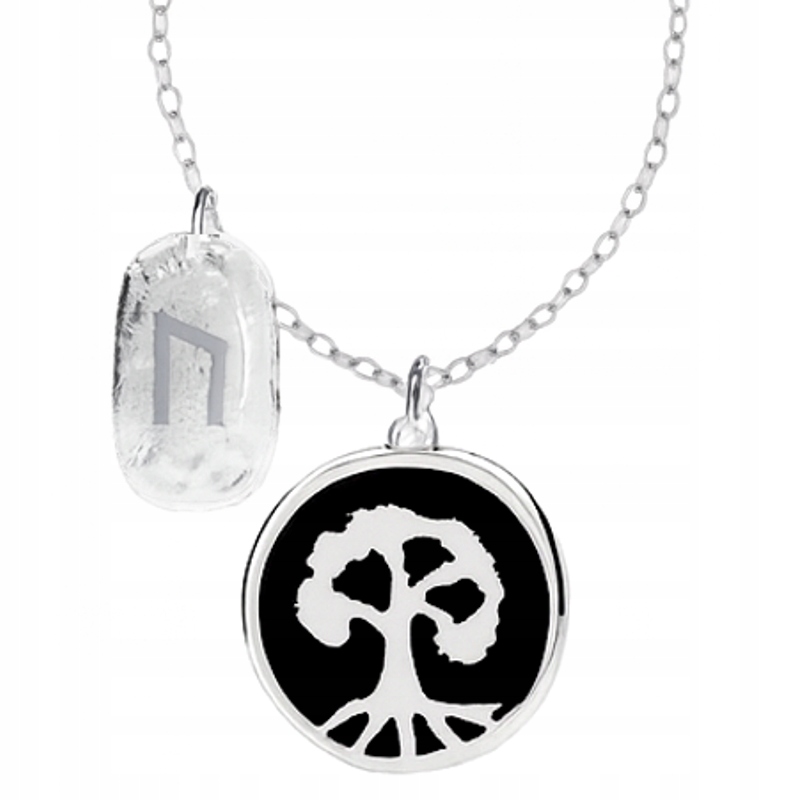 Dřevo Yggdrasil Runa Uruz Wiking Stříbrný náhrdelník rolo oval stříbro 925