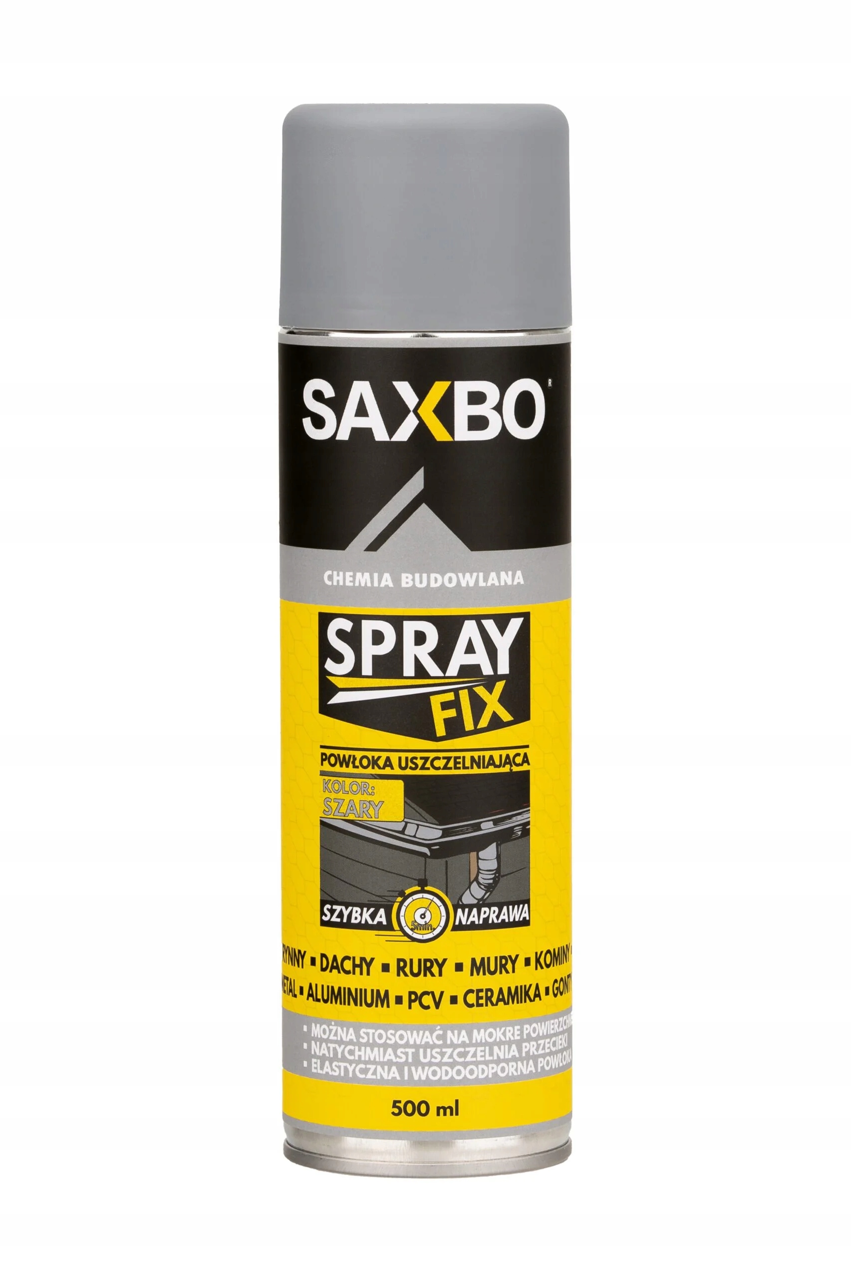 SAXBO GUMA W SPRAYU USZCZELNIACZ DO RYNIEN DACHÓW KOMINÓW SZARA 500ml Marka inna