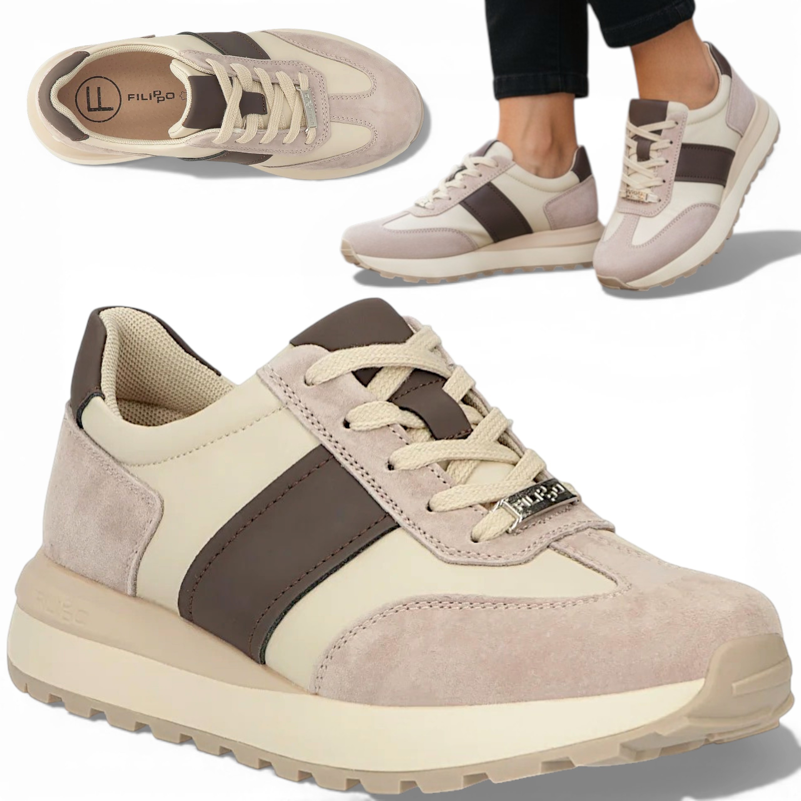 36 Filippo Šněrovací dámské boty z přírodní kůže na jarní platformě