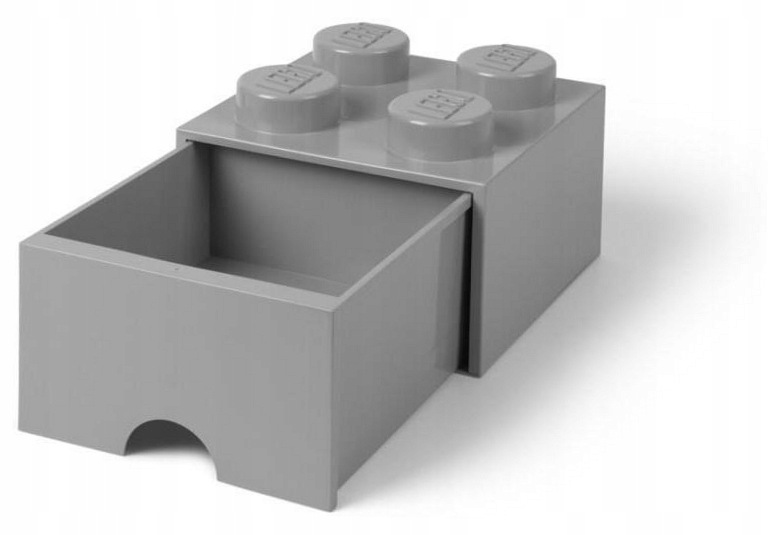 Lego pojemnik klocek z szufladą czwórka szary