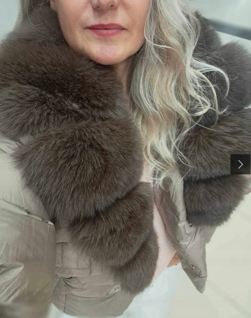 Péřová bunda Béžová Liška Přírodní Pokusion velikost M