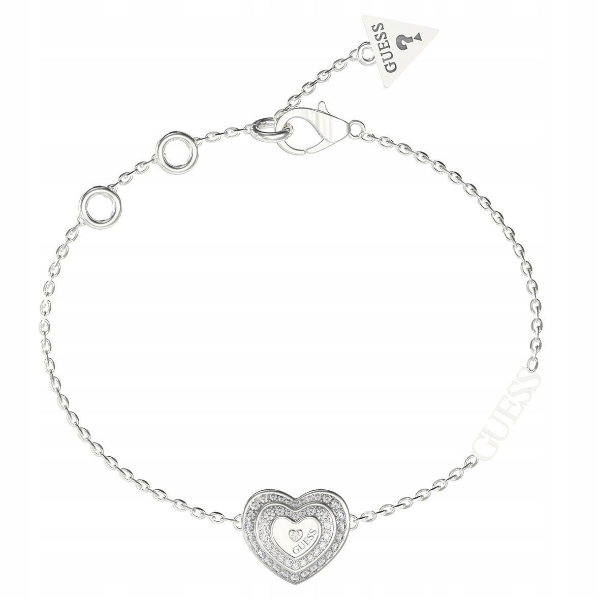 Dámský stříbrný náramek Guess zirkon srdce 18 cm