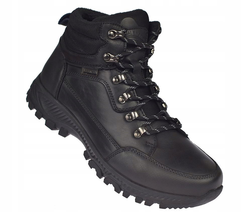 Pánské kožené trekové boty CY129 černé, zateplené, velikost 44