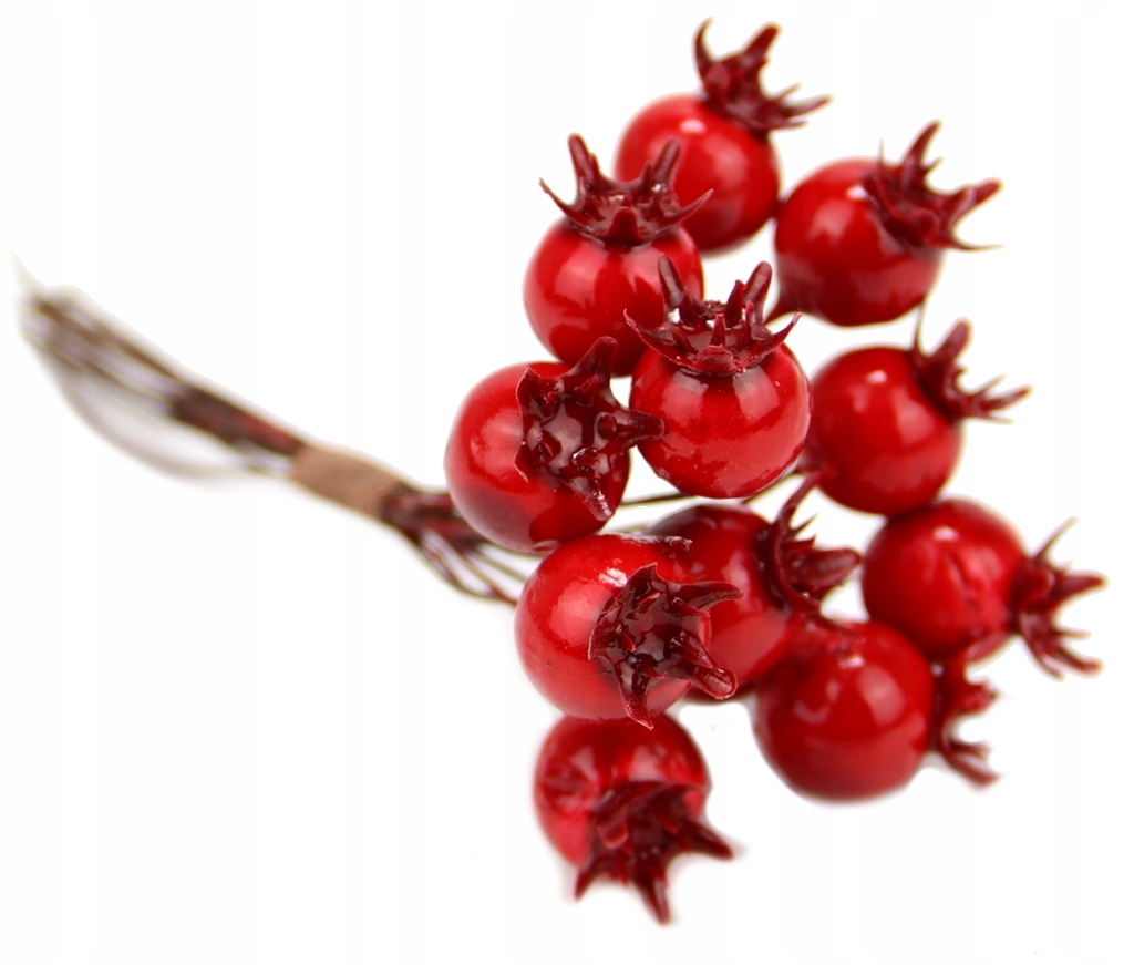 12x SZTUCZNE owoce GŁOGU czerwone na drucikach, świąteczne