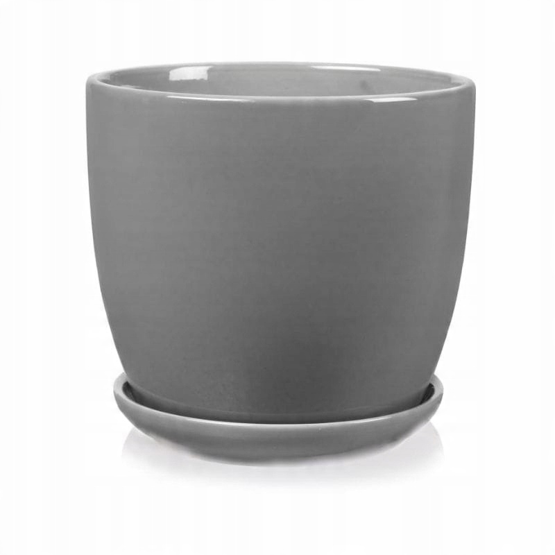 

Szara doniczka ceramiczna z podstawką śr. 17 cm