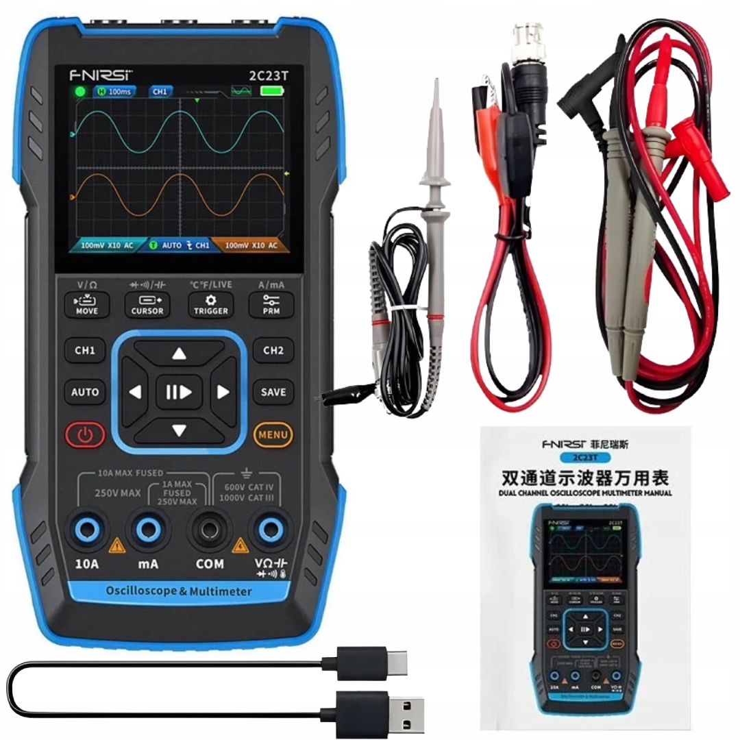 Fnirsi 2C23T oscyloskop cyfrowy + generator sygnałów + multimetr 3w1 10MHz