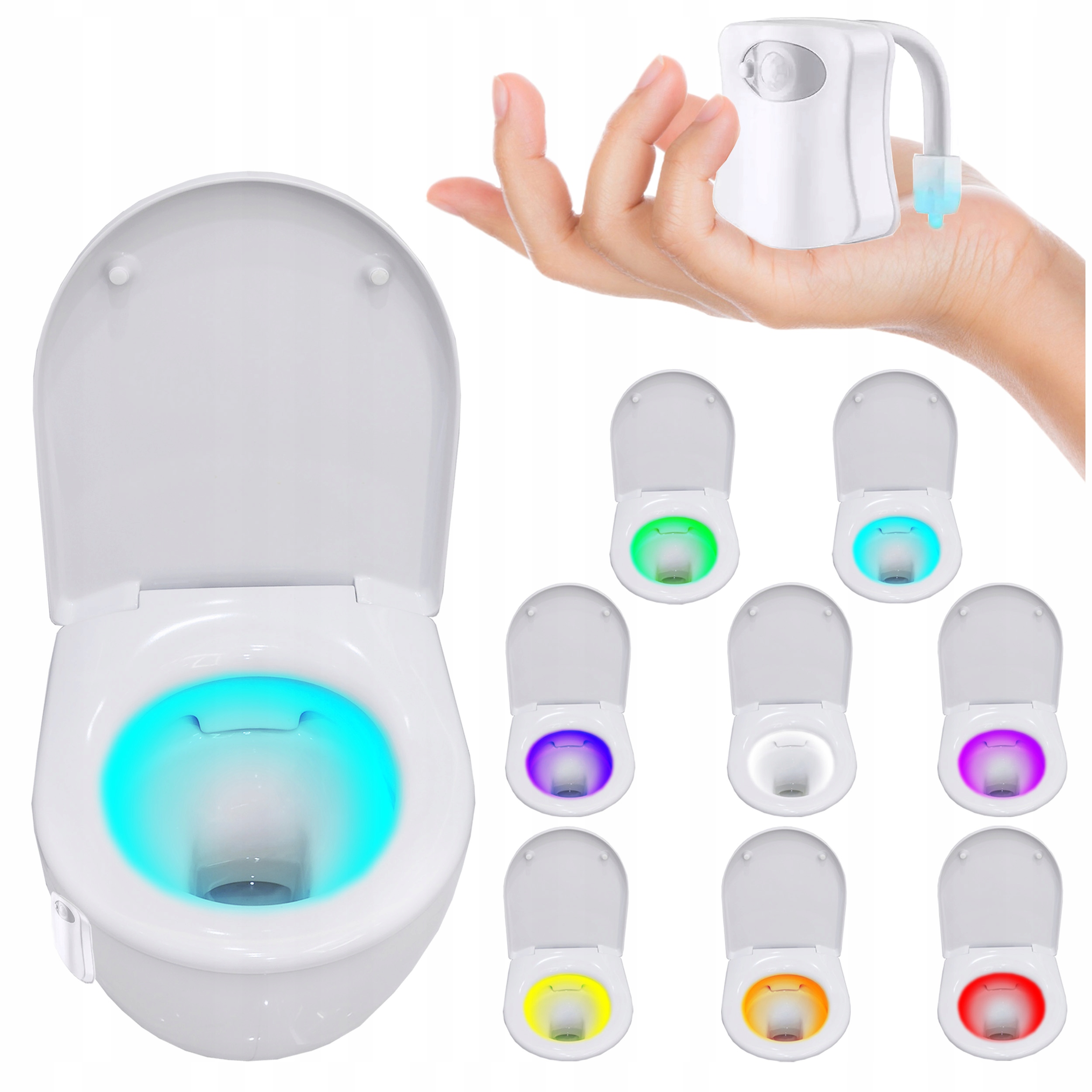 LAMPKA LED DO WC CZUJNIK RUCHU I ŚWIATŁA 8 KOLORÓW