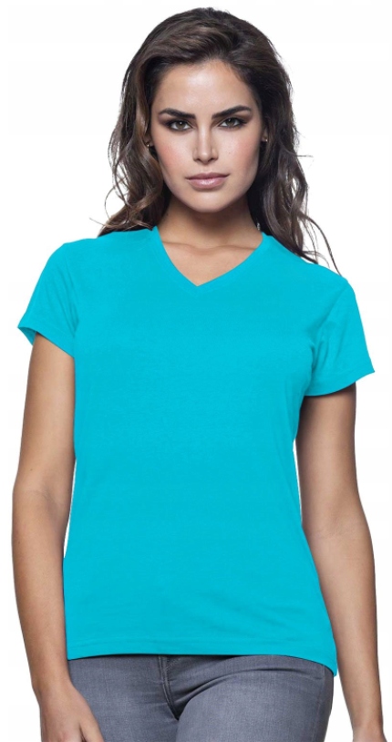 Bluzka dekolt w serek V-NECK 100%bawełna turkus XL