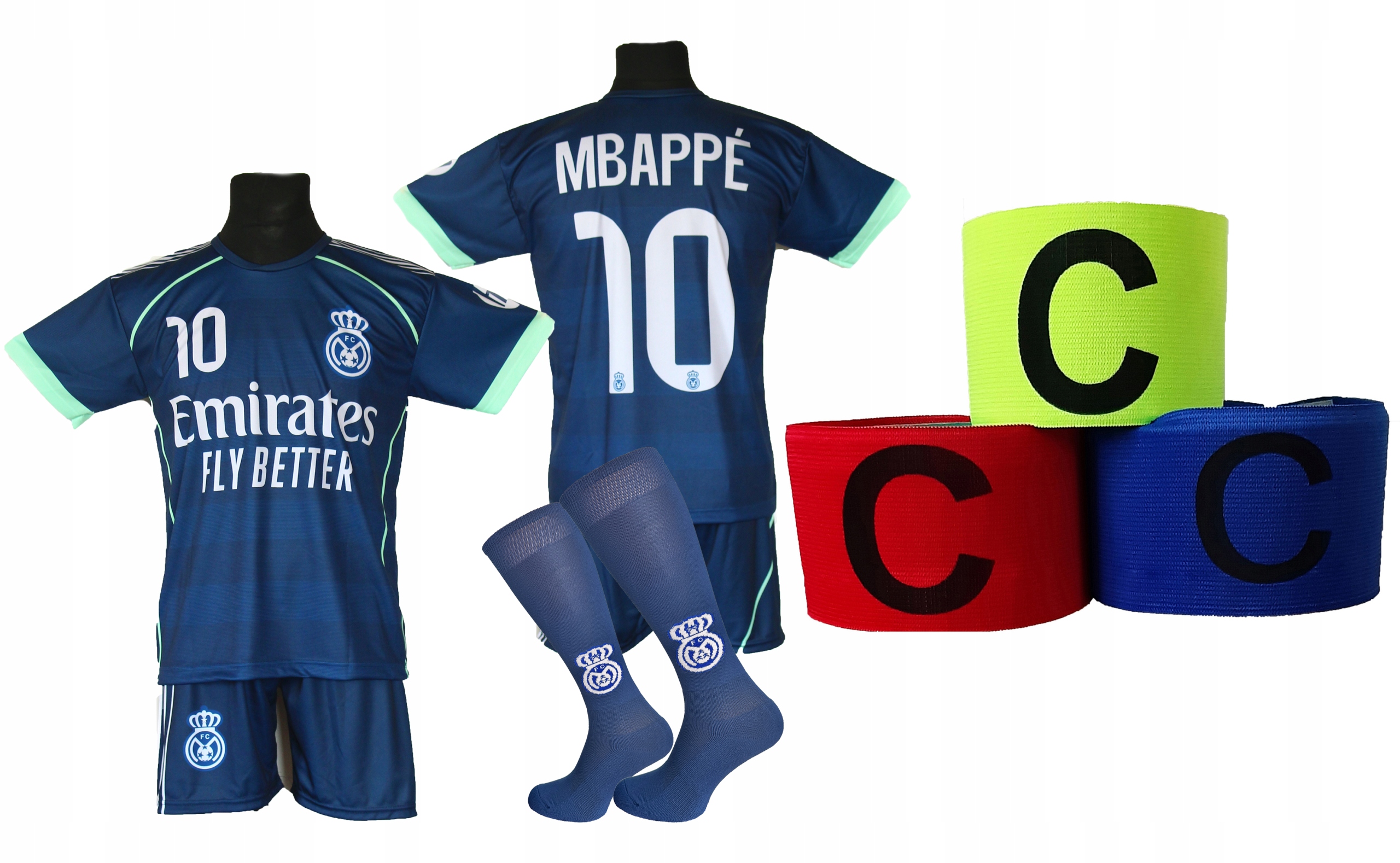 Strój Piłkarski Mbappe koszulka spodenki getry opaska r. 152