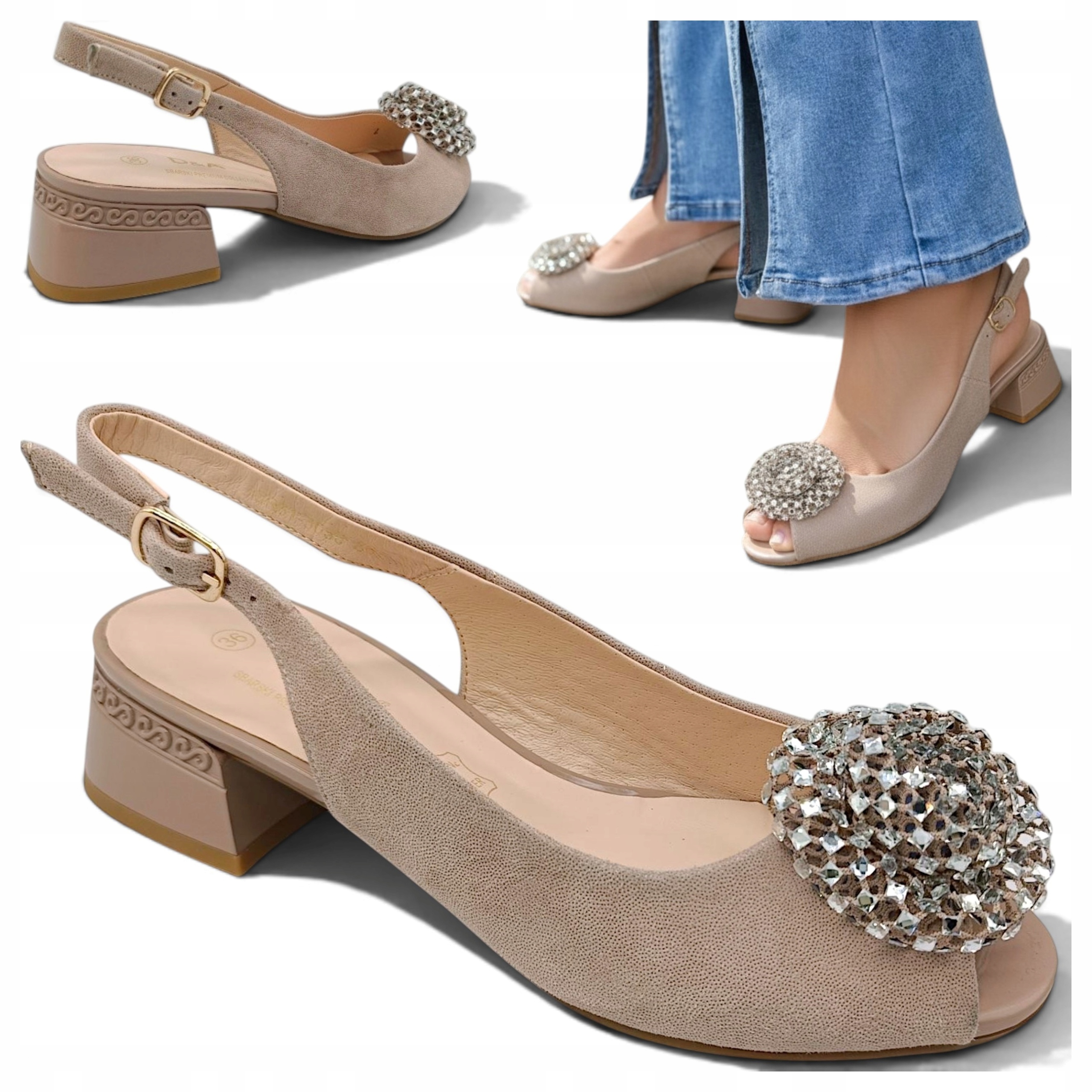 Dámské kožené sandály 39 na podpatku Semišové Elegantní Pohodlné Barski