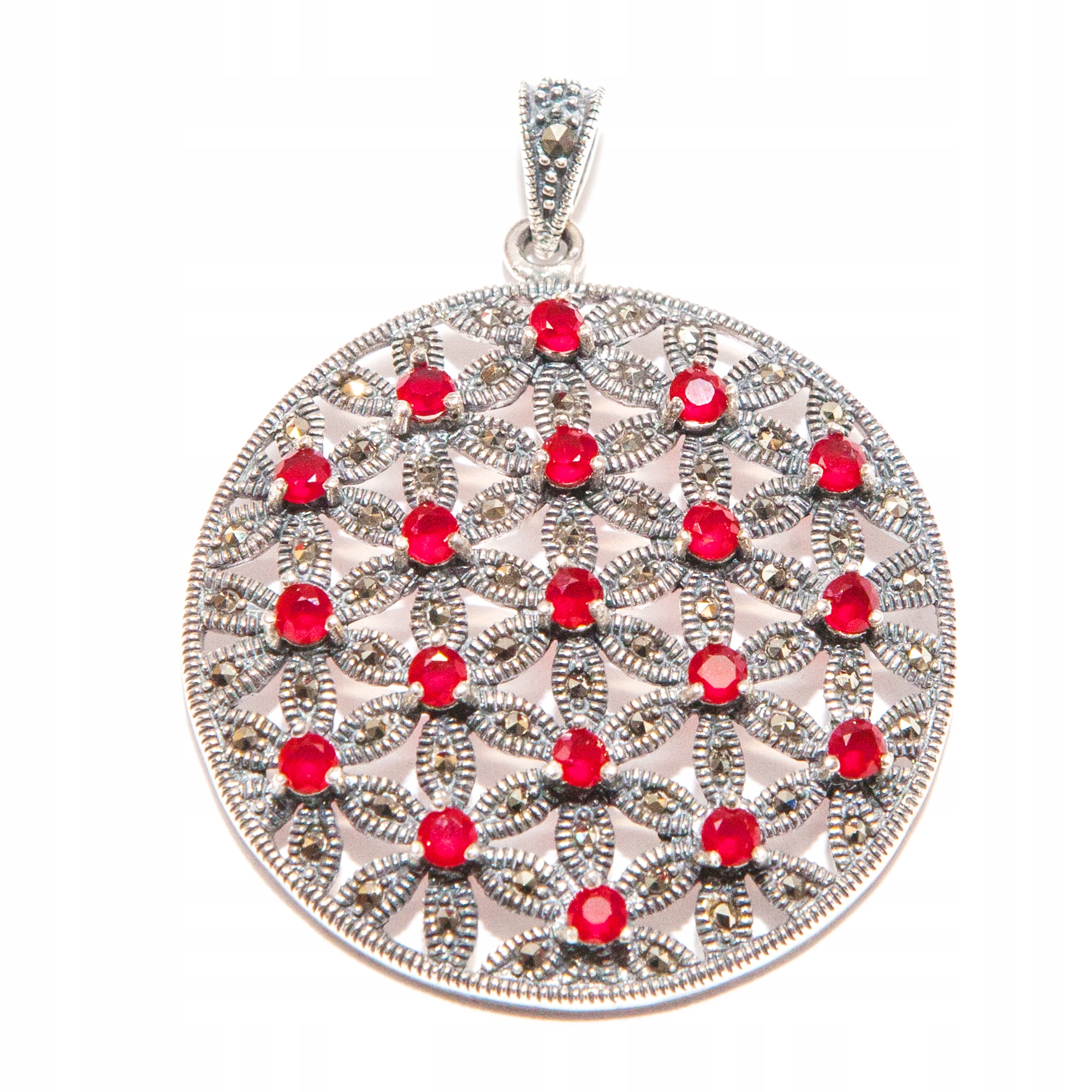 Stříbrný přívěsek s rubíny a markýzami 925