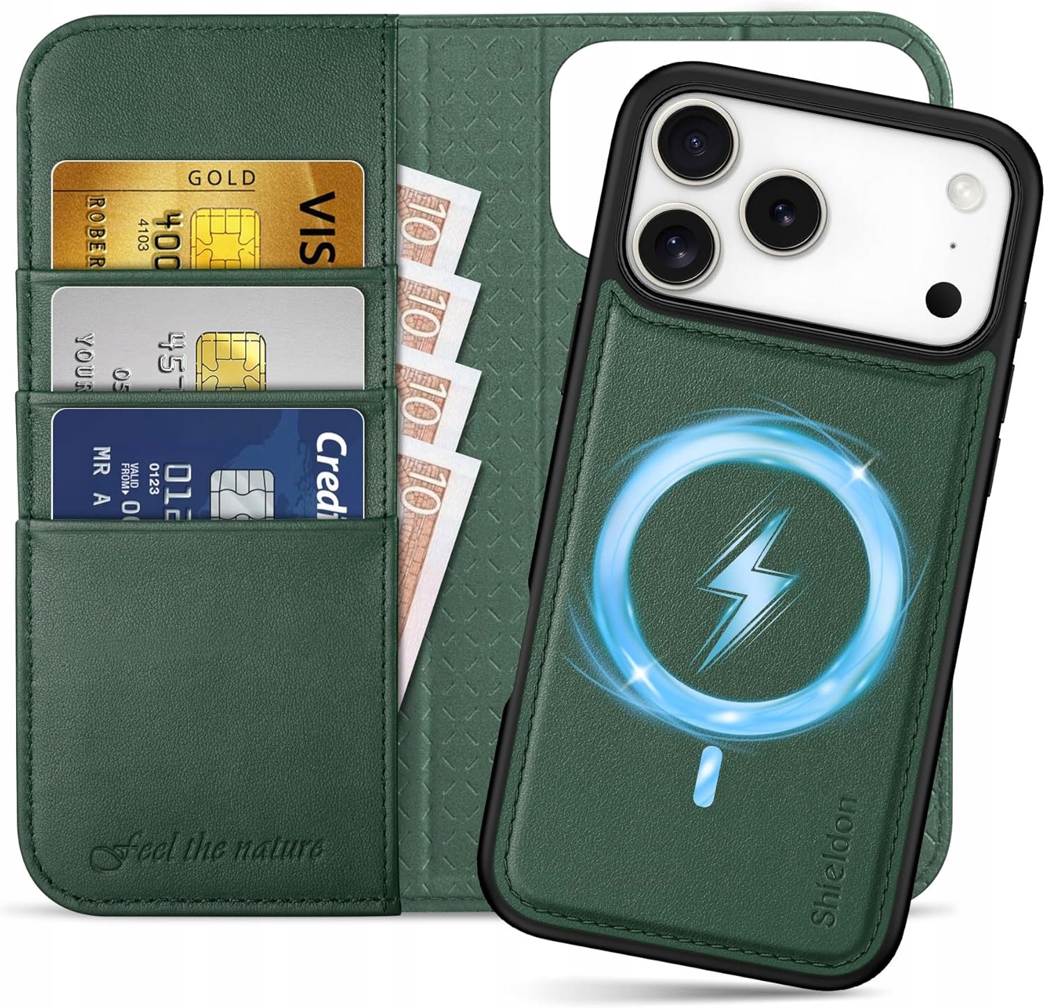 Flipové pouzdro Zadní Kryt MagSafe 2v1 Shieldon pro Apple iPhone 17 Pro Max Kůže