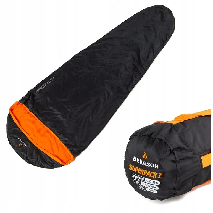 Spací pytel mumie Superpack I Bergson černý 210x75x50 cm lehký na léto