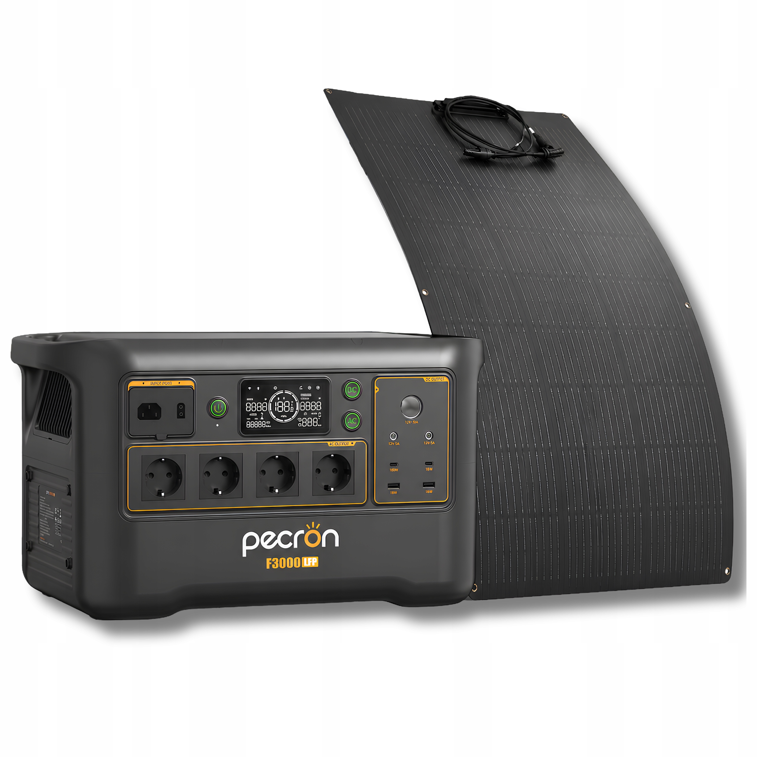 Přenosná napájecí stanice s 200W solárním panelem, flexibilní Pecron F3000