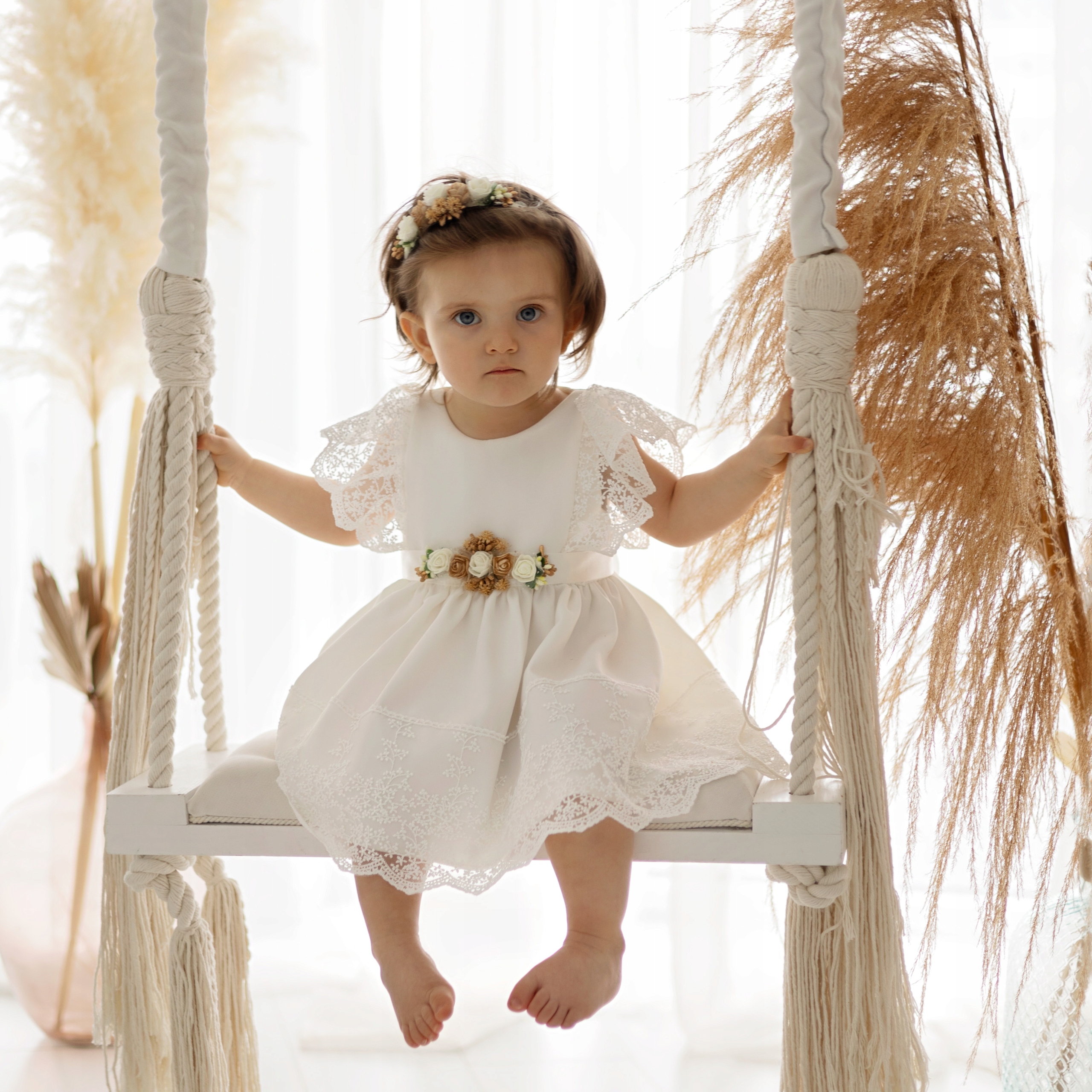 Opaska i pasek do sukienki dla dziewczynki BOHO ECRU Kolor biały