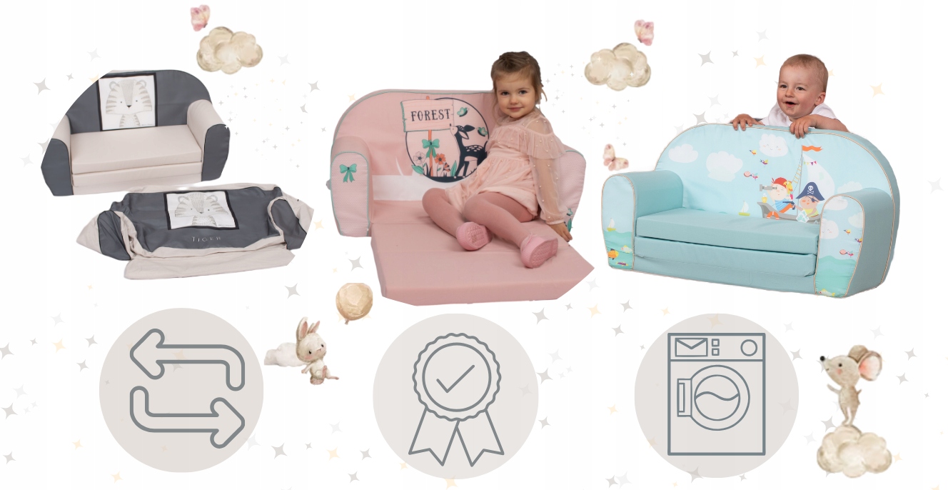 DELSIT- Mini sofa, kanapa rozkładana dla dziecka Kolekcja NOWE WZORY