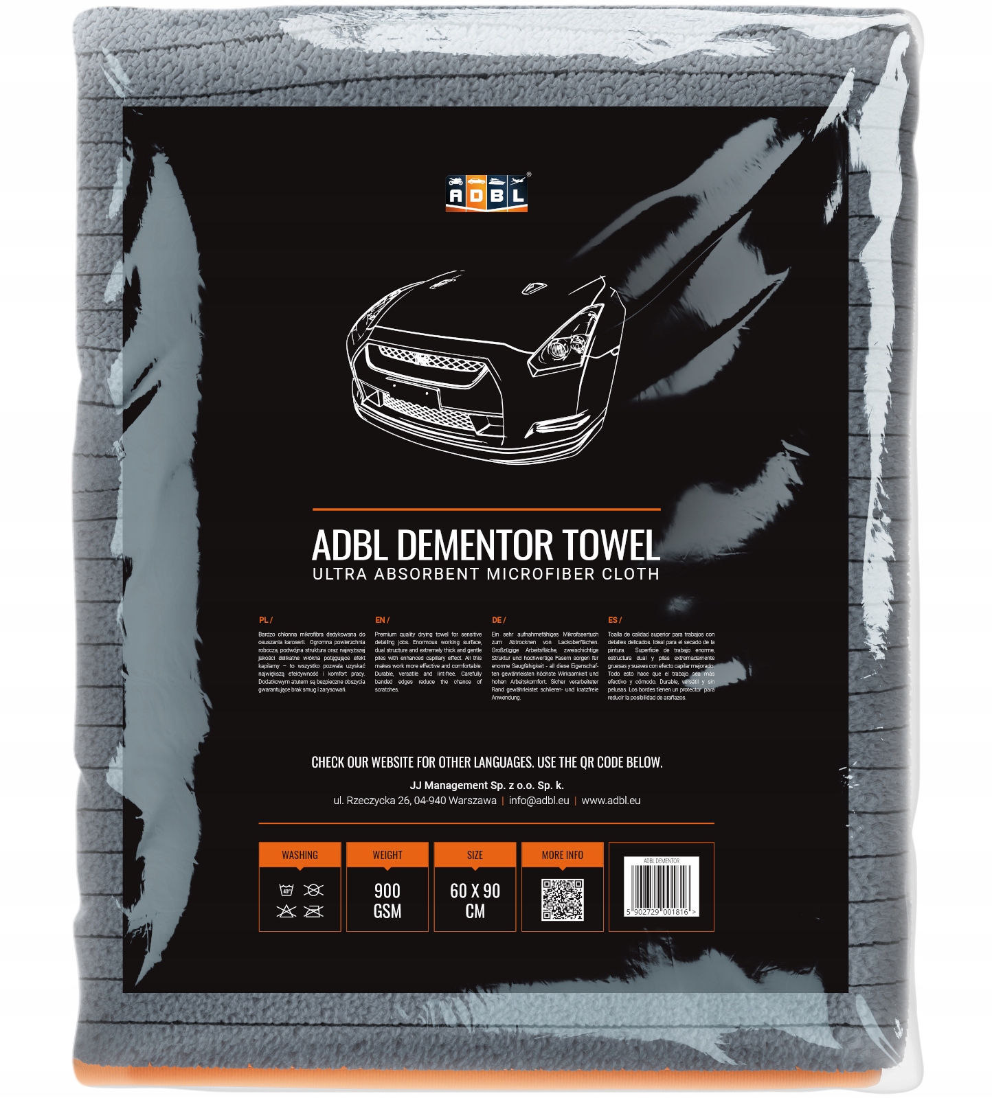 ADBL Dementor Bardzo Chłonny Ręcznik do Osuszania Lakieru Auta 70x90cm Kod producenta 6552-uniw