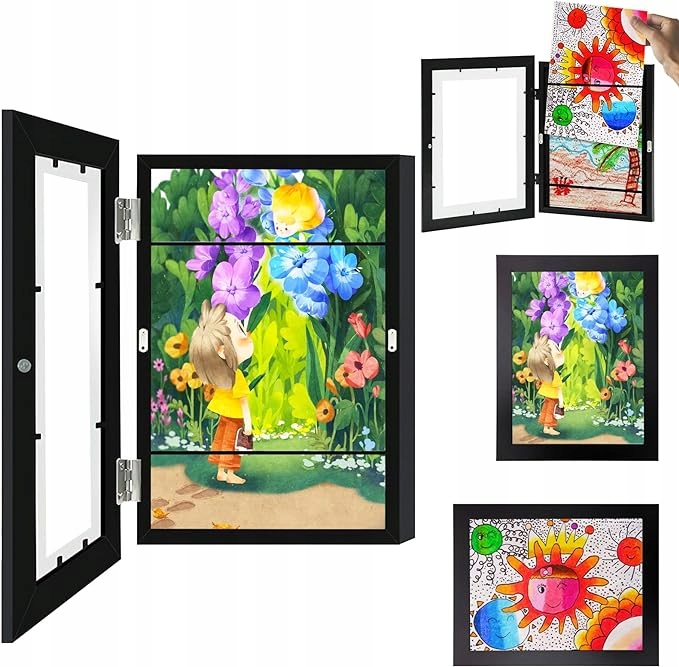 Ramka na zdjęcia rysunki ramka do rysunków dla dzieci A4 Czarna Drewniana