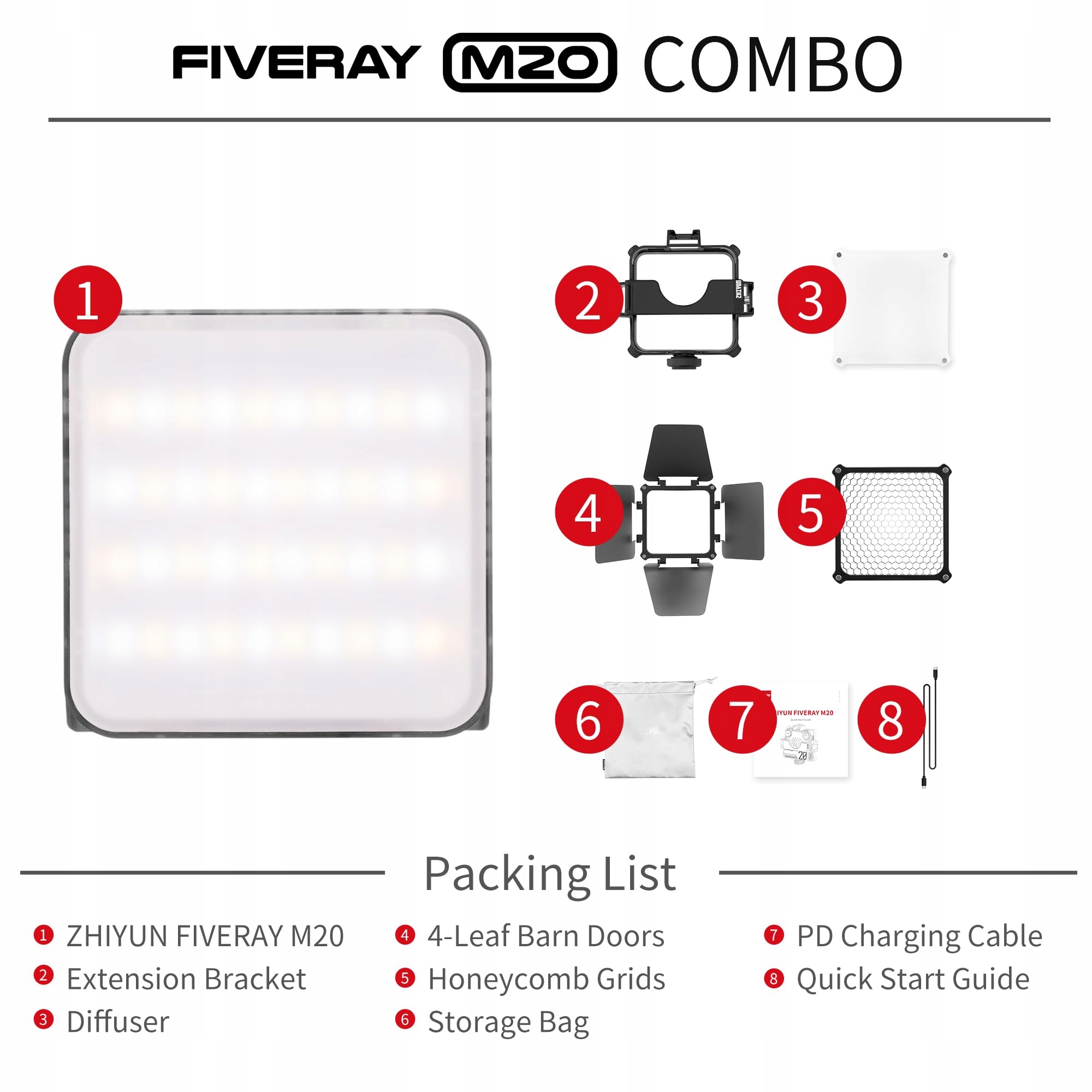 ZHIYUN Fiveray M20 Combo Lampa LED 20W Bi-Color Do Streamingu Magnetyczna — miniatura 6
