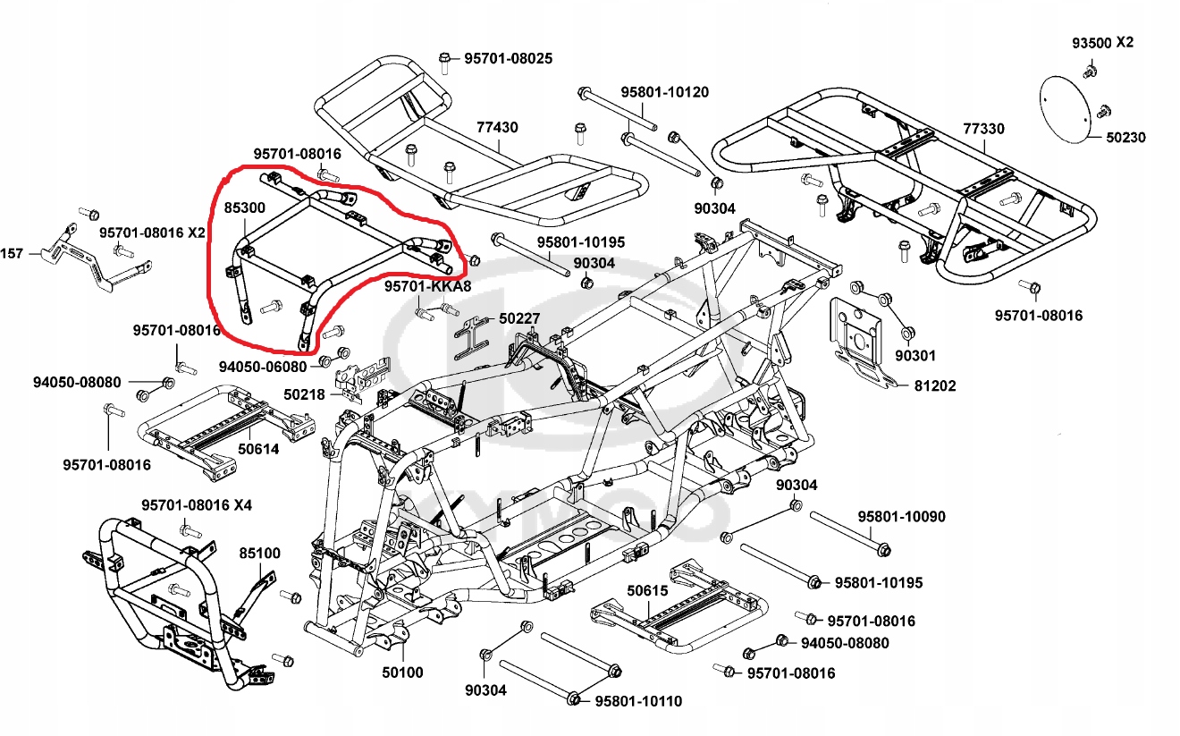 STELAŻ WSPORNIK BAGAŻNIK GÓRNY KYMCO MXU 700 00-18 Numer katalogowy części 85300