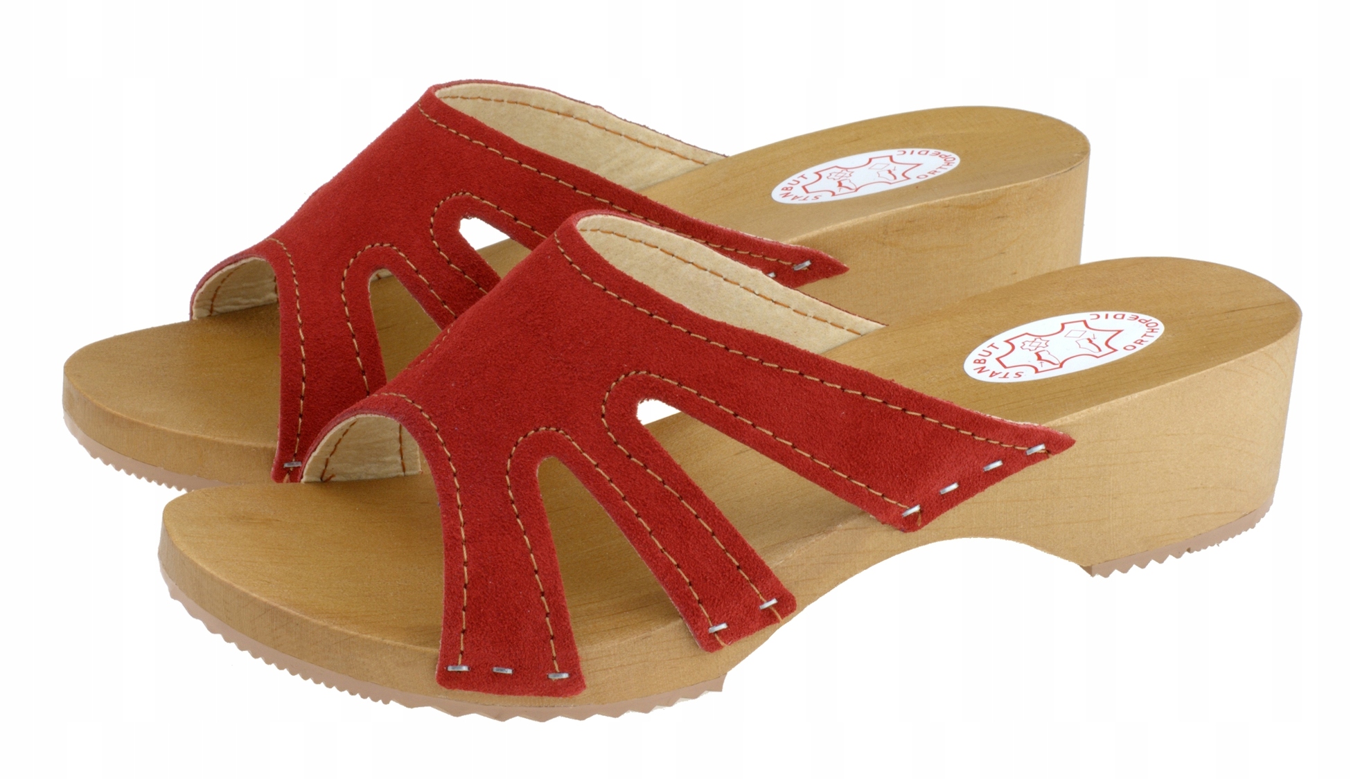 

Klapki drewniane z trzema paskami, Czerwone 38