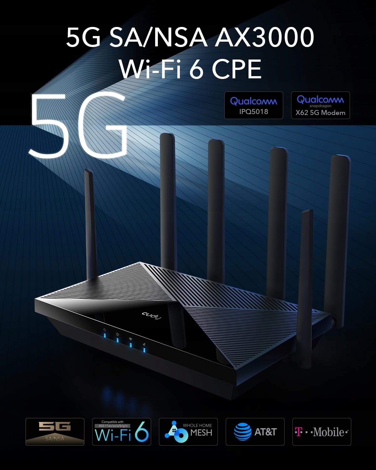 CUDY P5 5G AX3000 Router WiFi 6 Dual Sim 4x4 Mimo Anteny Vpn Cloudfare — miniatura 2