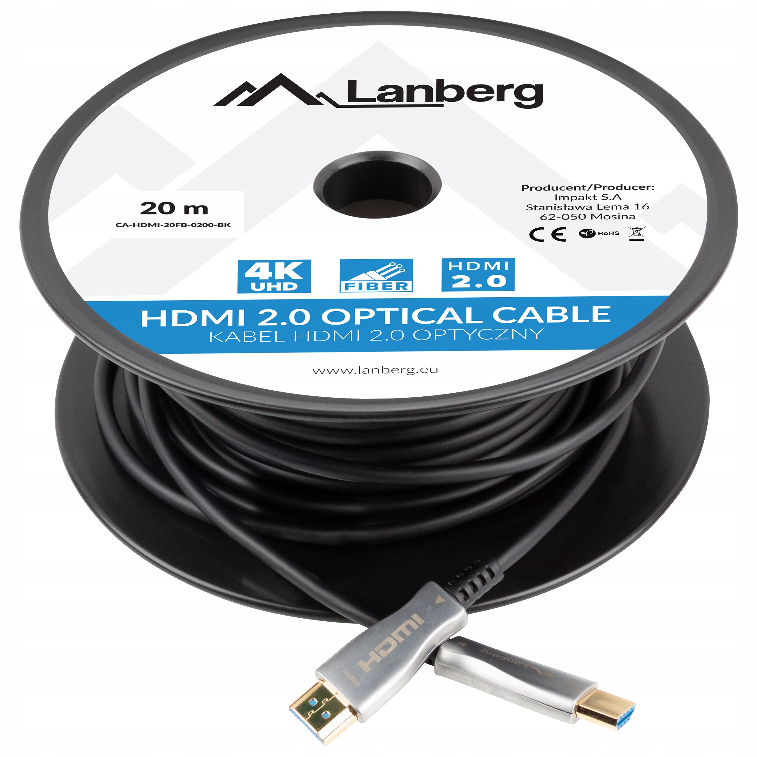 

Kabel 20m Hdmi Lanberg v2.0 Optyczny Aoc 4K 60 Uhd