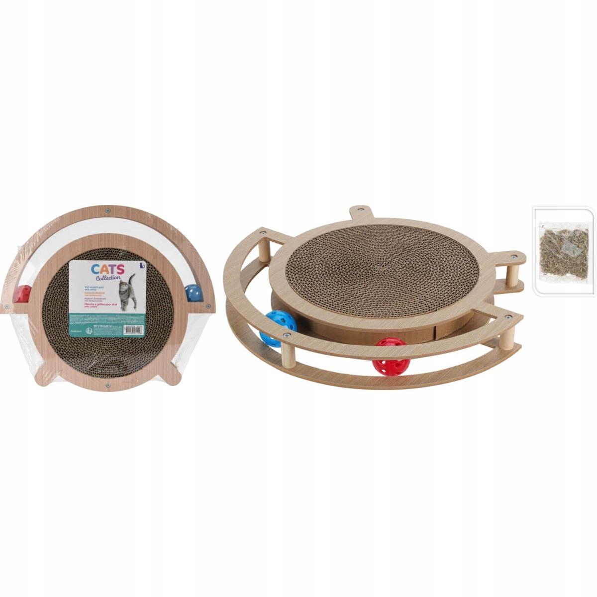 Levně Škrabadlo Pro Kočky Interaktivní Hračka Dva Míčky 39X33,5X4,5CM