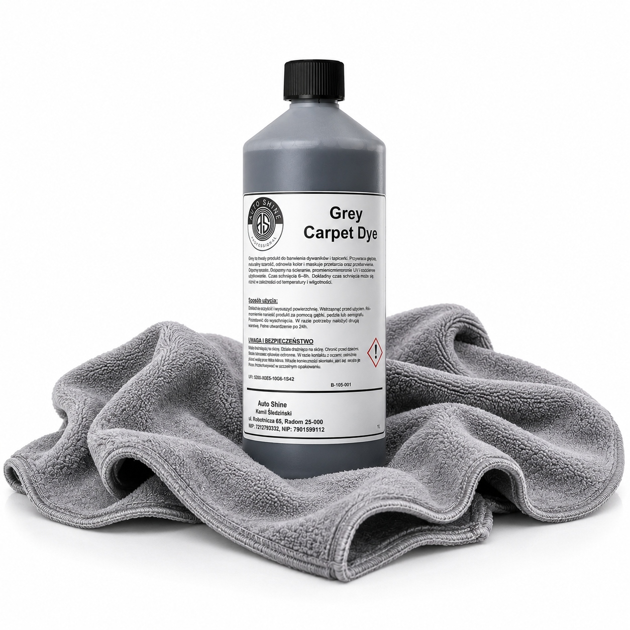 Auto Shine Grey Carpet Dye 1L Szara Farba do Tekstyliów i Gumy mikrofibra