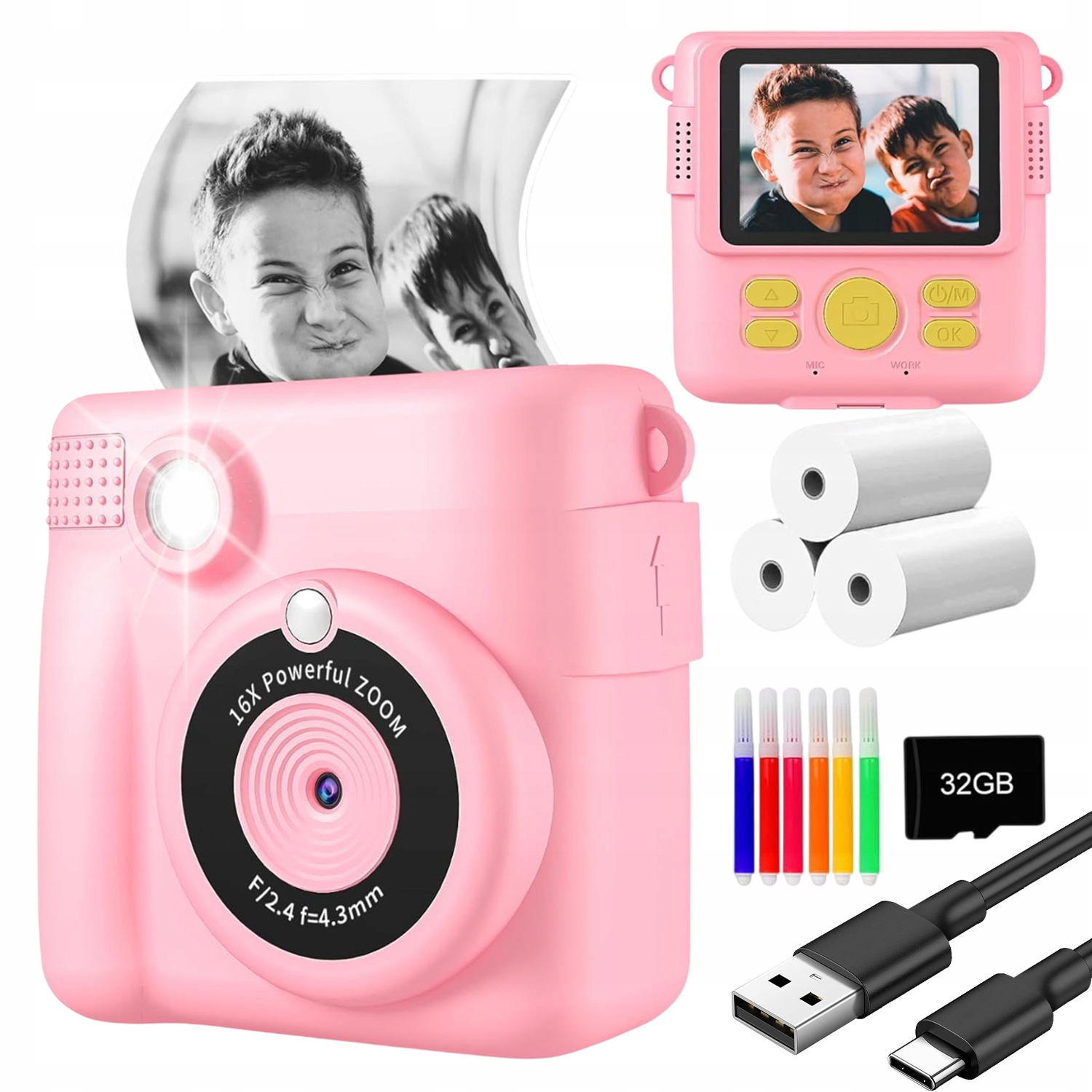 Fotoaparát pro děti digitální Okamžitý s tiskárnou Náplně