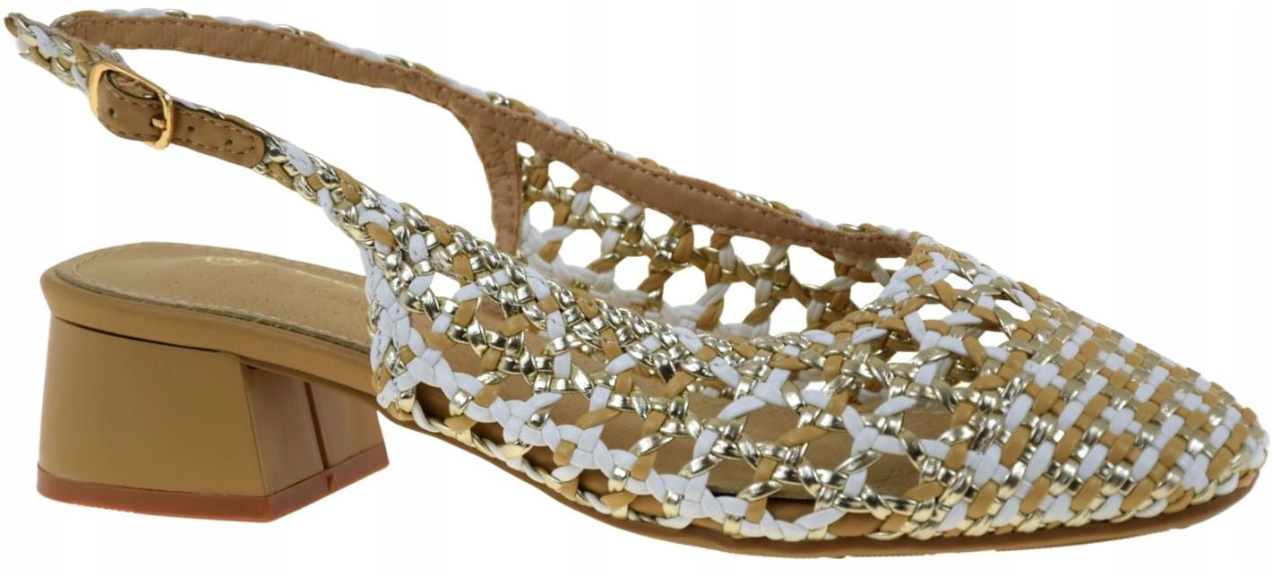 Dámské pletené lodičky zlaté na nízkém podpatku S.barski SR61-0100 VEL.38