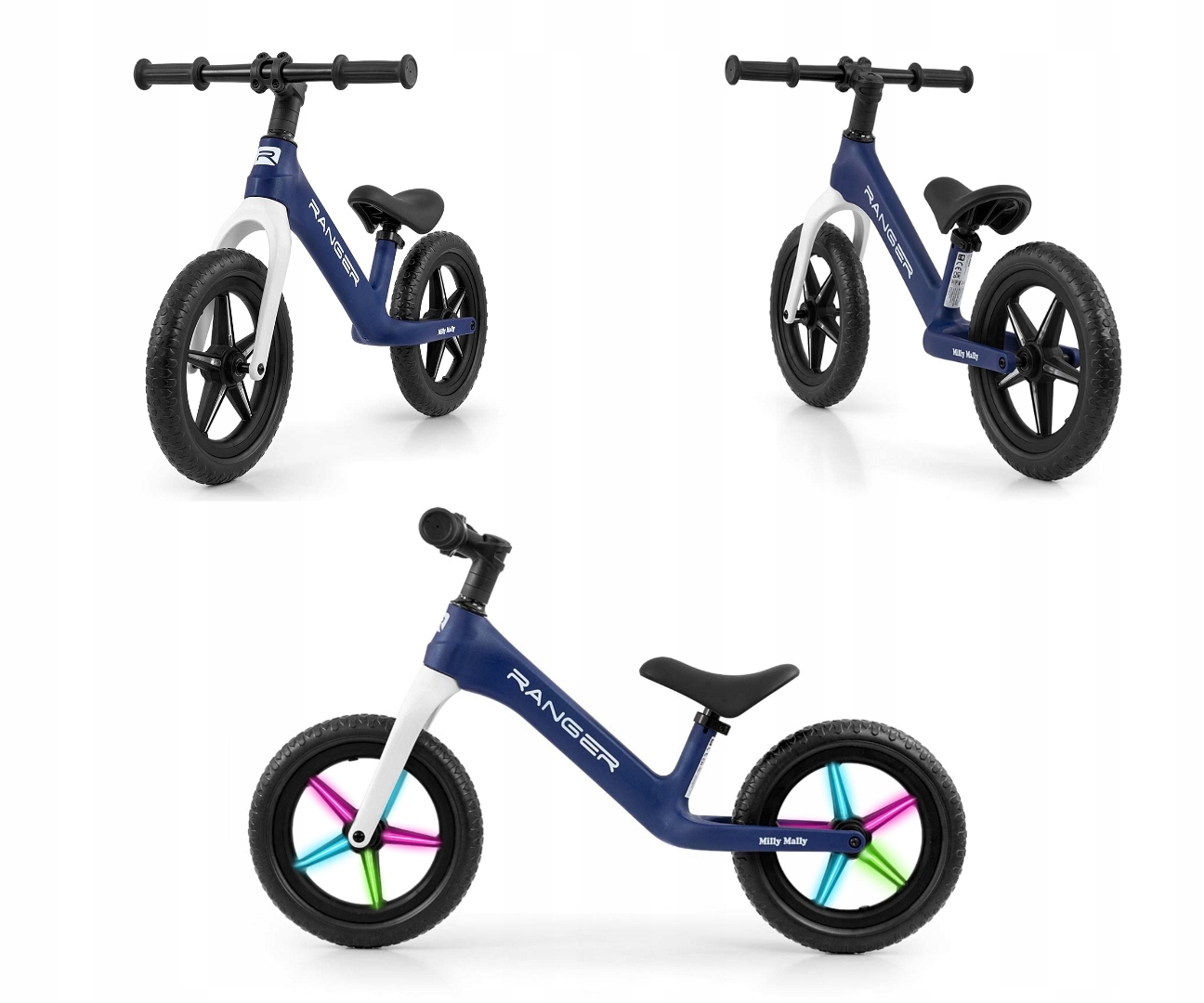 Ranger Flash Milly Mally Rowerek Biegowy dla dziecka koła Eva 12" Led