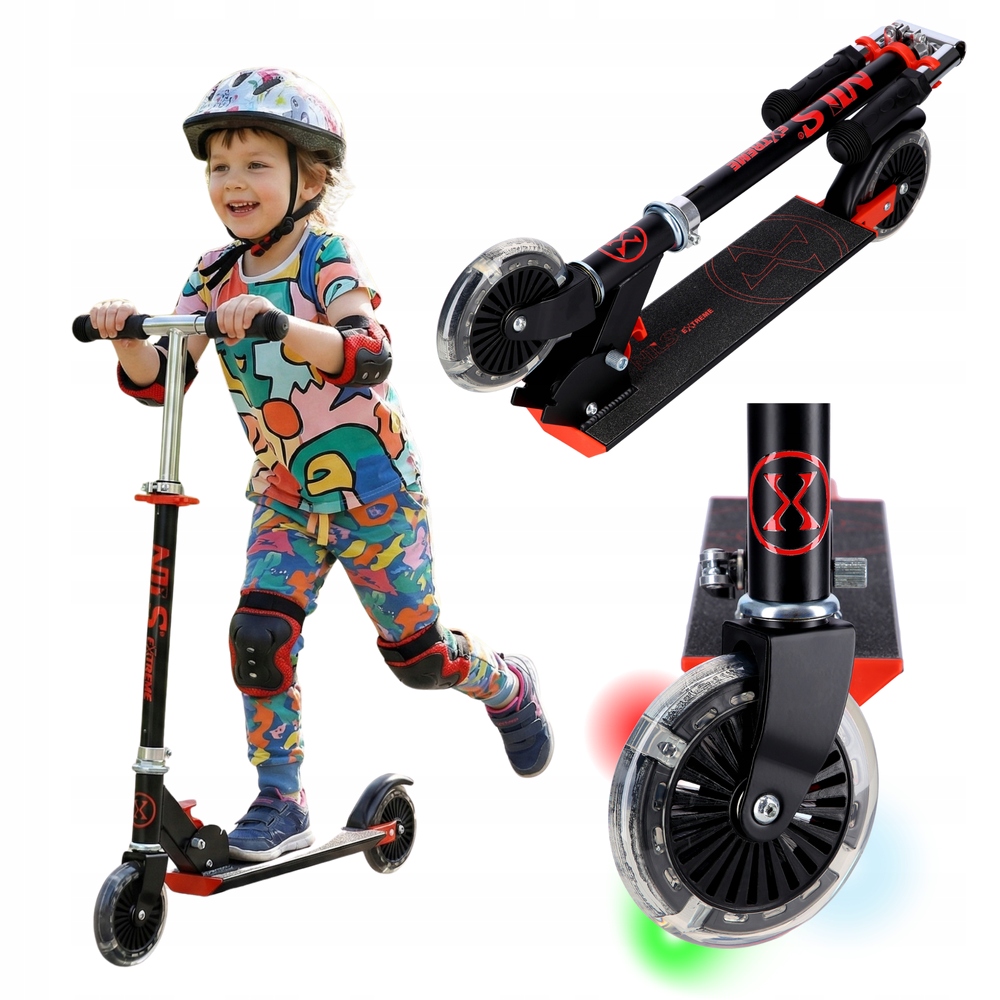 Hulajnoga Składana Dwukołowa Dziecięca Regulowana Czarna Koła 120 mm Led