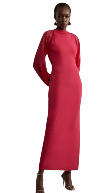 Karen Millen Červené Dlouhé Šaty S Dlouhým Rukávem Xs B1F