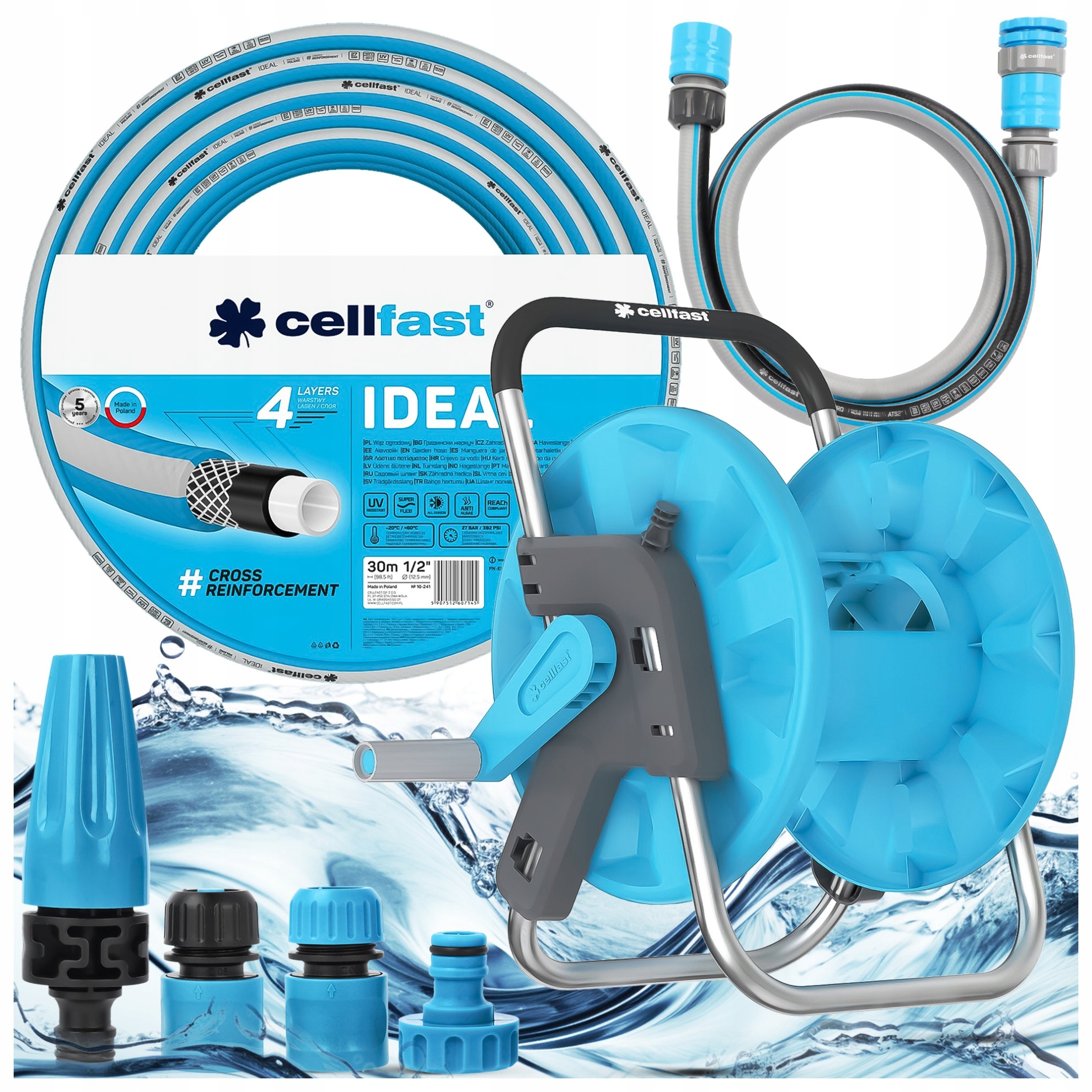 Zahradní Hadice 1/2" 30 M Stojan Cellfast Pistole Spojky Připojovací Hadice