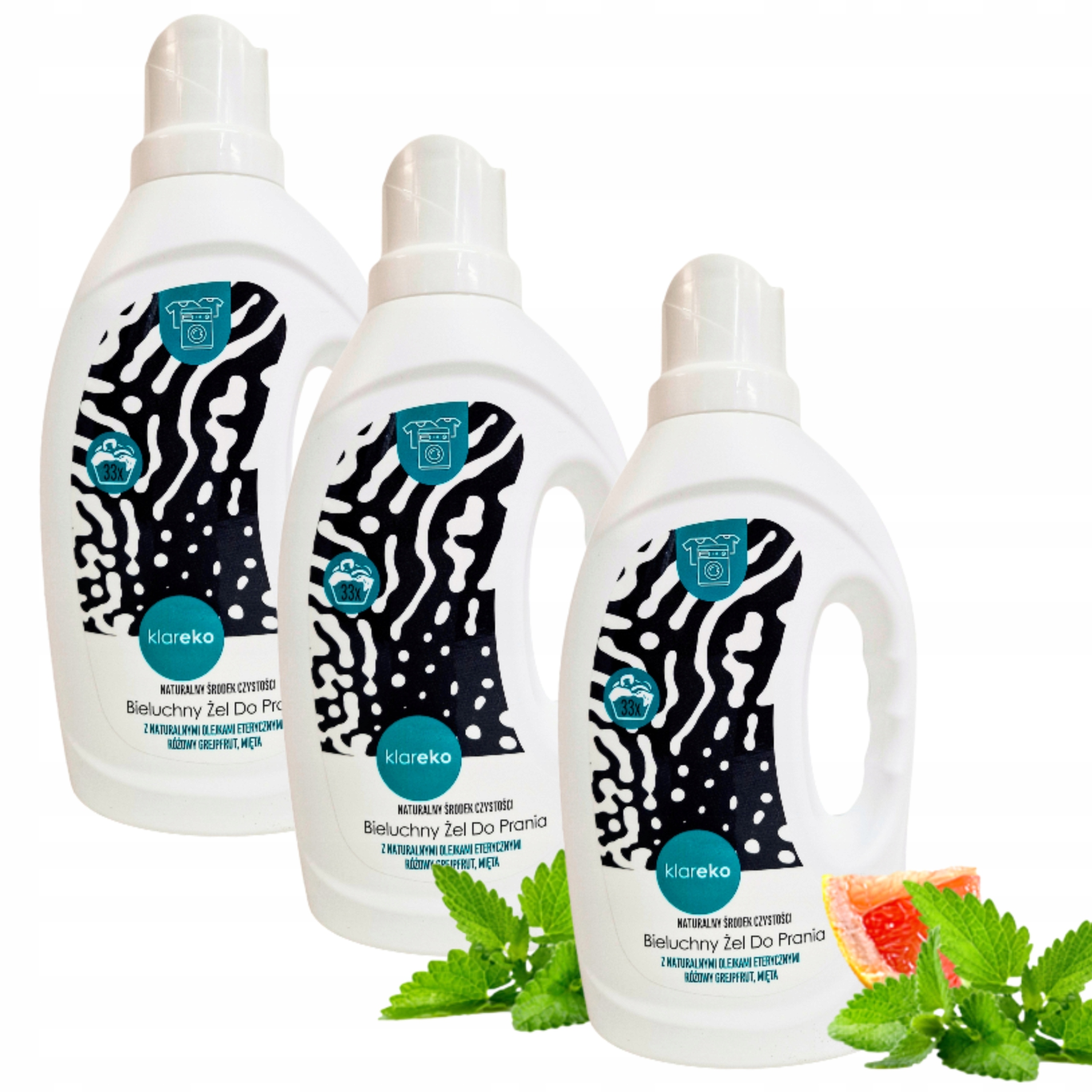 3x Tekutý prací prostředek na bílé prádlo Klareko *Růžový grapefruit, Máta