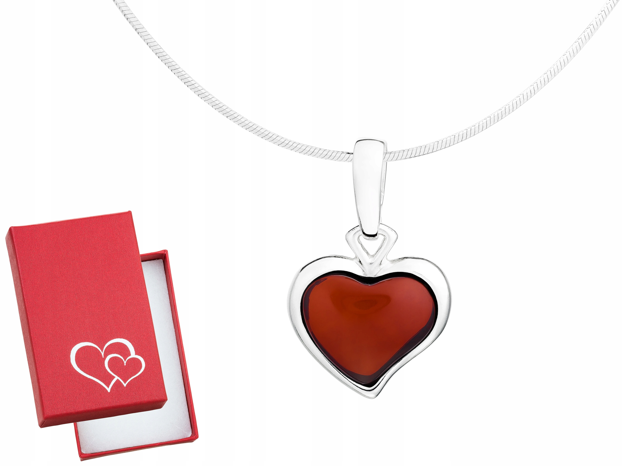 Krátký stříbrný dámský náhrdelník Srdce s třešňovým jantarem Choker 35 cm