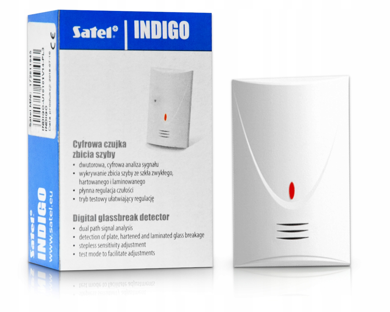 Indigo Digitální Detektor Rozbití Skla Satel, detekce rozbití skla, dosah 6 m