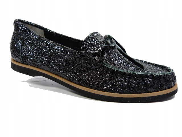 černé dámské polobotky mokasíny kožené polobotky na platformě lakie J.w 37