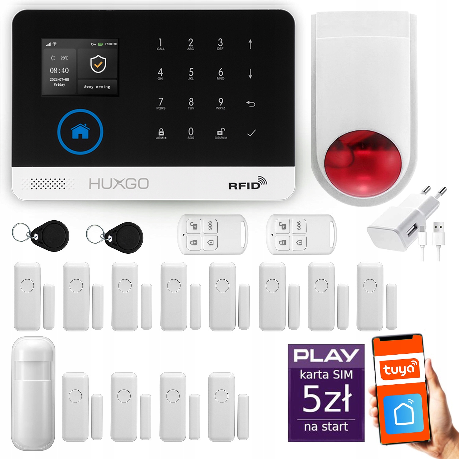 Alarm bezprzewodowy WiFi Gsm 4G, Tuya, zestaw alarmowy Huxgo HXA003 D12WS