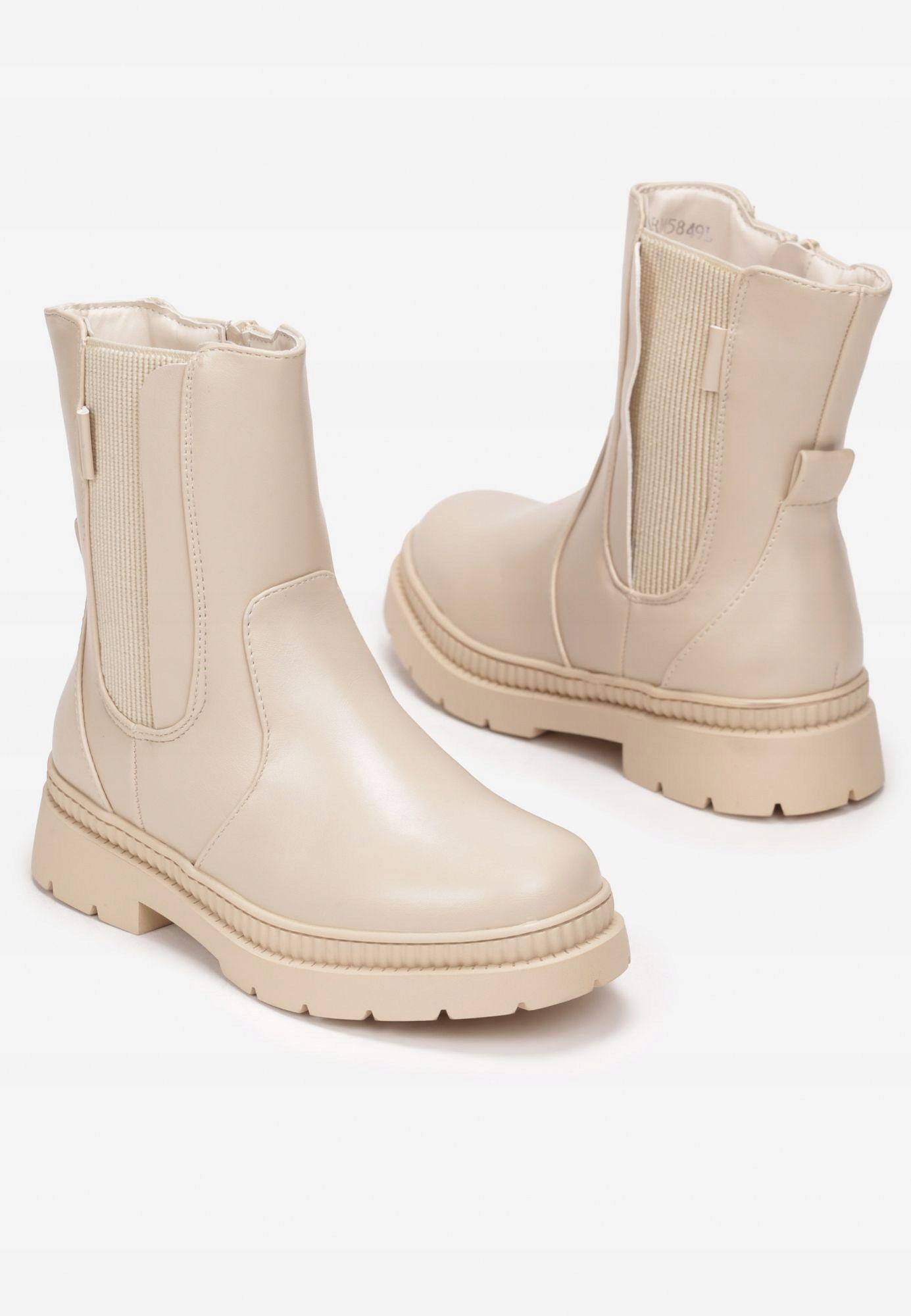 Born2Be Beżowe Botki 32 Zima Materiał tekstylny