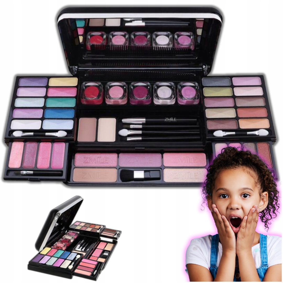 Cienie Do Oczu Róże Pędzelki Komplet Kuferek Z Kosmetykami Dla Dziewczynki