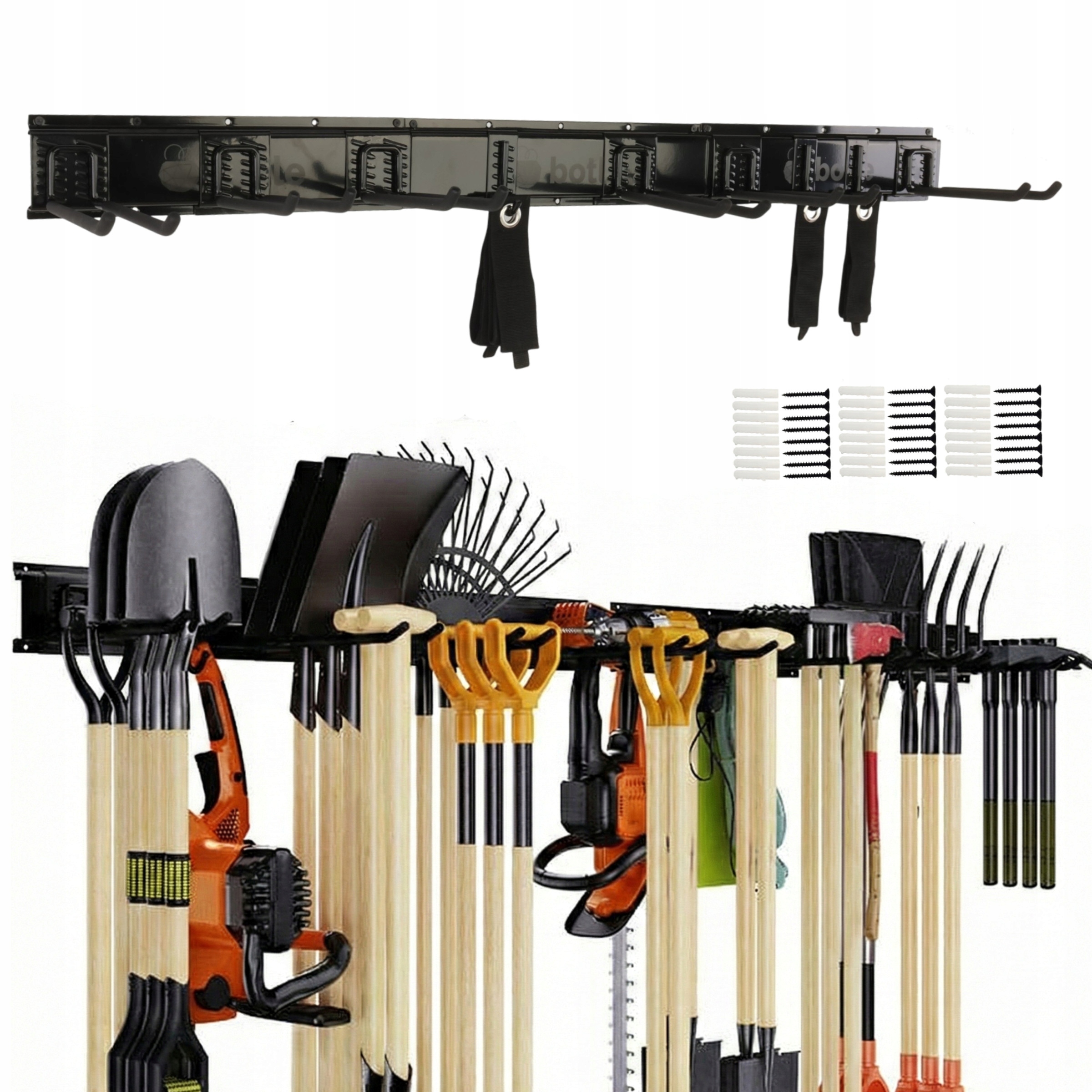Věšák s nástěnným modulárním držákem na lištu, háky, nářadí, garáž, dílna 122 cm