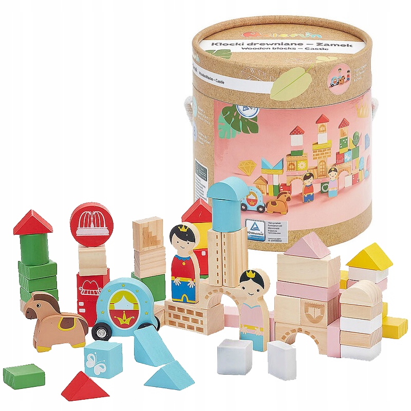 ZESTAW KLOCKÓW ELEFUN KLOCKI DREWNIANE ZAMEK DLA DZIECI 60 ELEMENTÓW