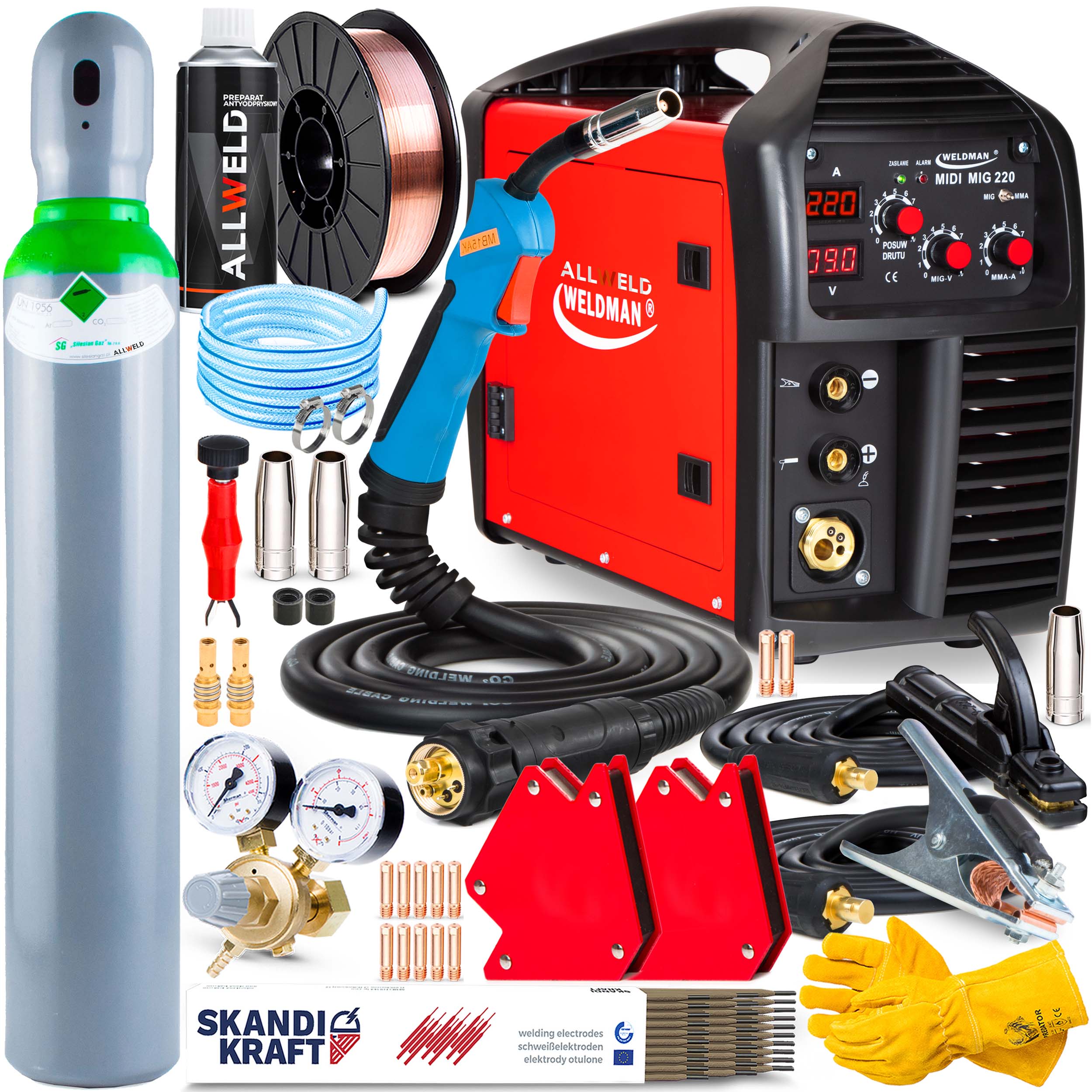 MIG MAG MMA ІНВЕРТОР ЗВАРЮВАЛЬНИЙ АПАРАТ DC 220A КОМПЛЕКТ