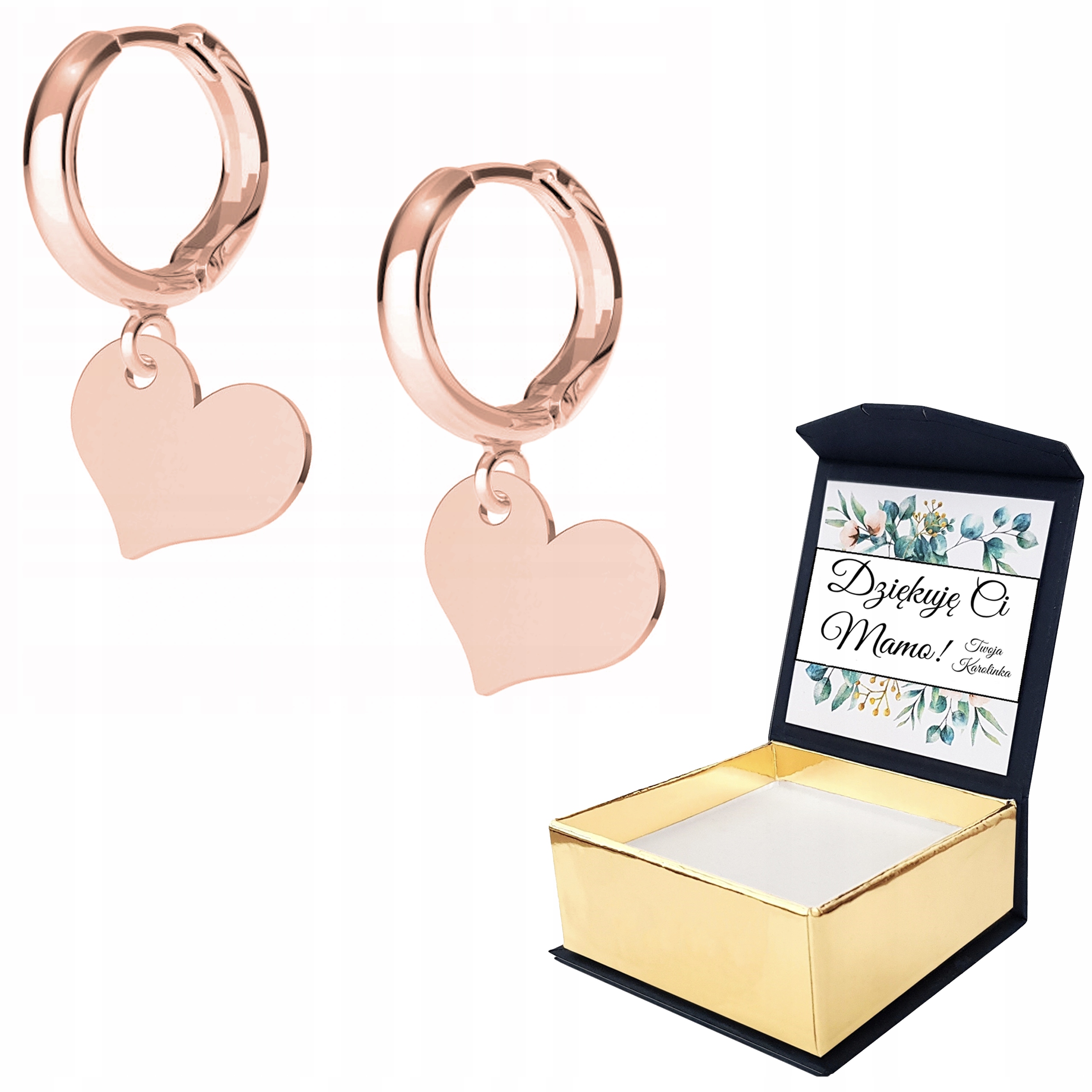 Náušnice růžové zlato Srdce 925 Vlastní Potisk