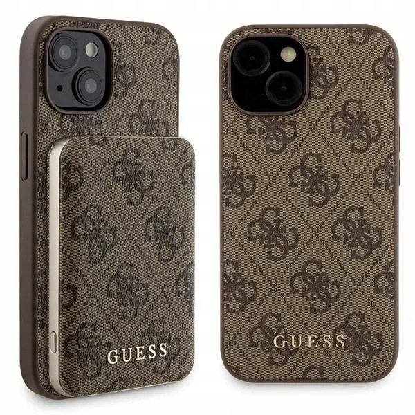 Zestaw etui Guess 4G Metal Logo na iPhone 15 powerbank 5000mAh MagSafe