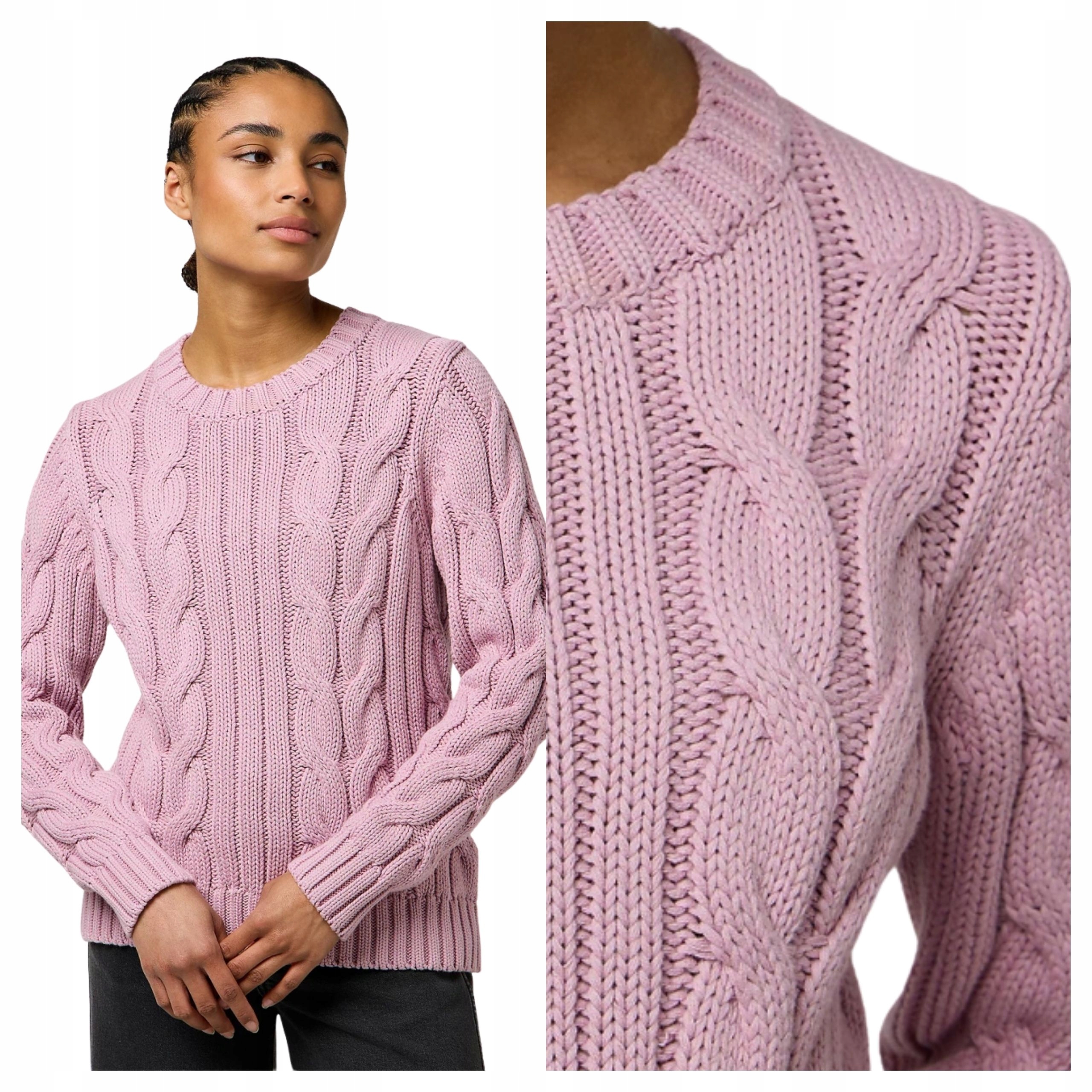 Dámský svetr Wrangler Cable Knit Crew Bavlněný Pohodlný Růžový S