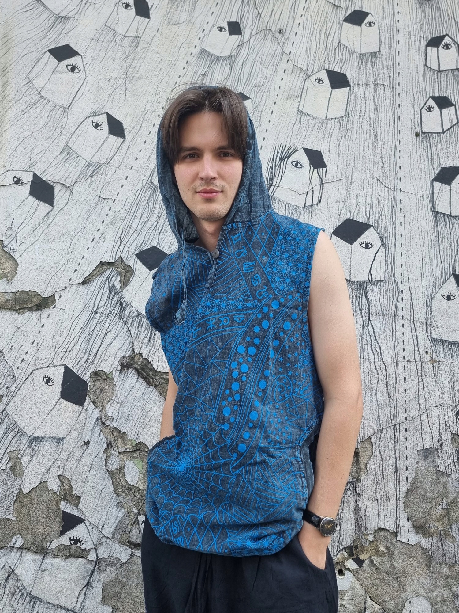 Vesta bez rukávů kapuce Zodiak tank top přetíratelný vintage XL